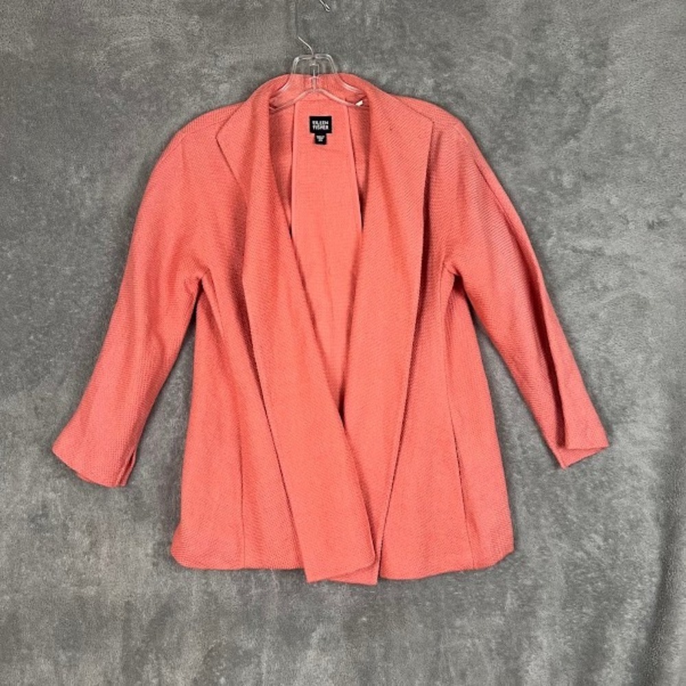 Eileen Fisher Cardigan Blazer Womens XS Coral Linen Blend Minimalist Career